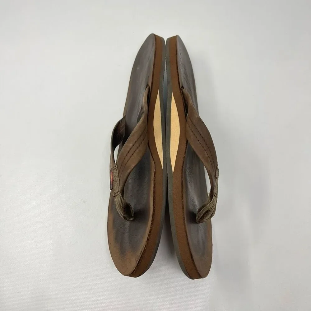 Rainbow Brown Leather Sandals Flip Flops Men’s Size XL 11-12 Preowned